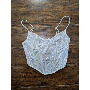Urban Outfitters Silver Holographic Corset Bustier S Top Mermaidcore Festival